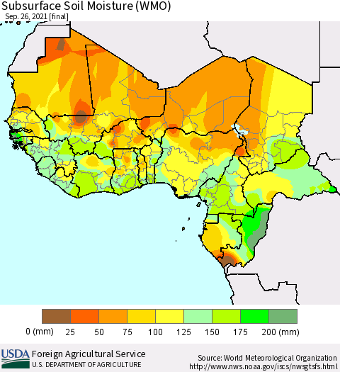 Western Africa Subsurface Soil Moisture (WMO) Thematic Map For 9/20/2021 - 9/26/2021
