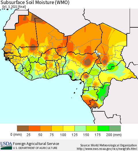 Western Africa Subsurface Soil Moisture (WMO) Thematic Map For 9/27/2021 - 10/3/2021