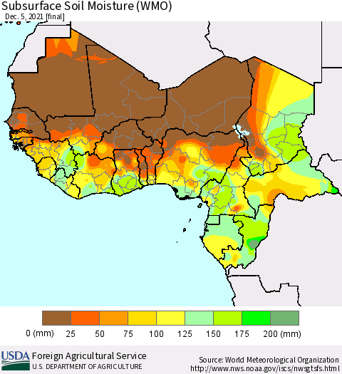 Western Africa Subsurface Soil Moisture (WMO) Thematic Map For 11/29/2021 - 12/5/2021