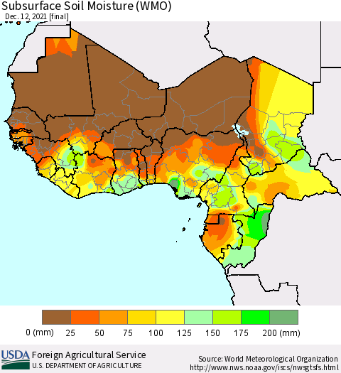 Western Africa Subsurface Soil Moisture (WMO) Thematic Map For 12/6/2021 - 12/12/2021