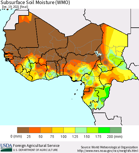 Western Africa Subsurface Soil Moisture (WMO) Thematic Map For 12/13/2021 - 12/19/2021
