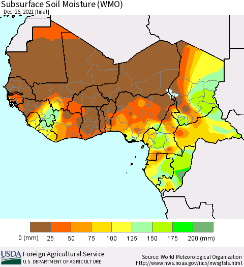 Western Africa Subsurface Soil Moisture (WMO) Thematic Map For 12/20/2021 - 12/26/2021