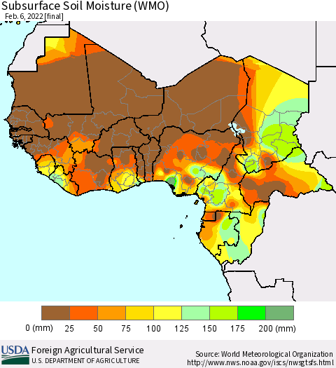 Western Africa Subsurface Soil Moisture (WMO) Thematic Map For 1/31/2022 - 2/6/2022