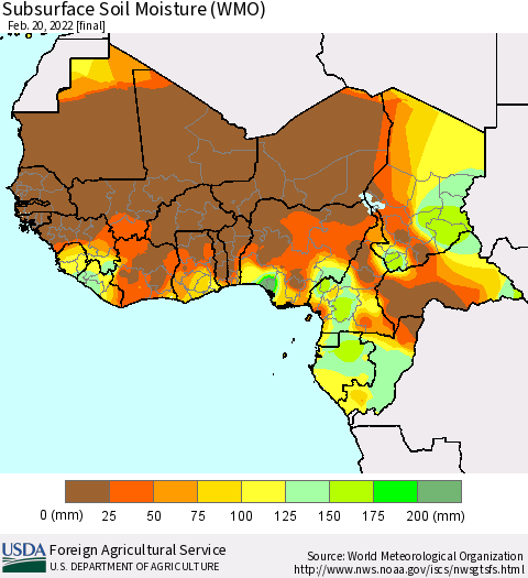 Western Africa Subsurface Soil Moisture (WMO) Thematic Map For 2/14/2022 - 2/20/2022