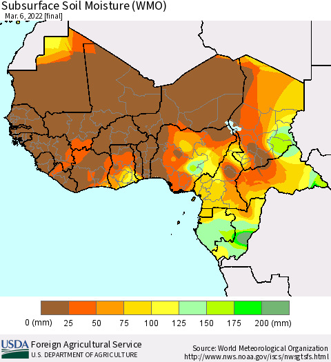 Western Africa Subsurface Soil Moisture (WMO) Thematic Map For 2/28/2022 - 3/6/2022
