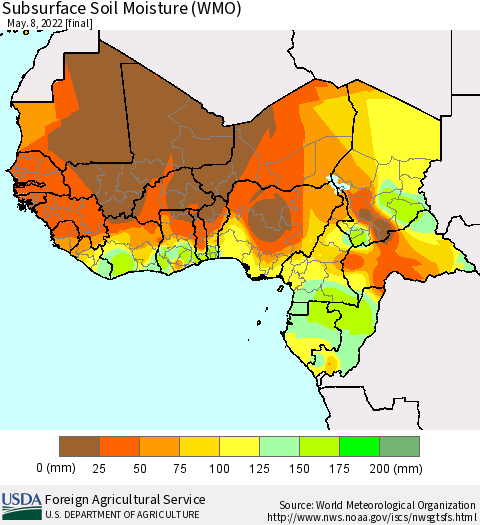 Western Africa Subsurface Soil Moisture (WMO) Thematic Map For 5/2/2022 - 5/8/2022