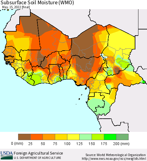 Western Africa Subsurface Soil Moisture (WMO) Thematic Map For 5/9/2022 - 5/15/2022