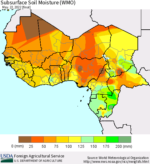 Western Africa Subsurface Soil Moisture (WMO) Thematic Map For 5/16/2022 - 5/22/2022