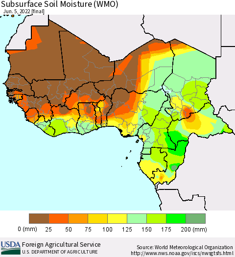 Western Africa Subsurface Soil Moisture (WMO) Thematic Map For 5/30/2022 - 6/5/2022