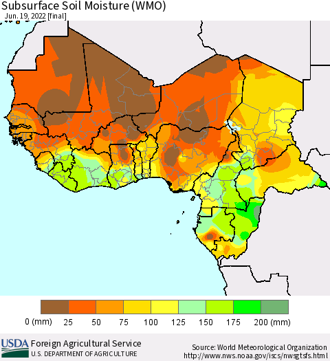 Western Africa Subsurface Soil Moisture (WMO) Thematic Map For 6/13/2022 - 6/19/2022