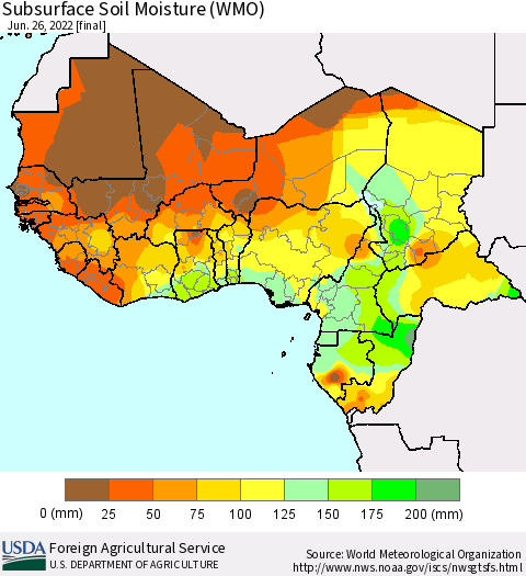 Western Africa Subsurface Soil Moisture (WMO) Thematic Map For 6/20/2022 - 6/26/2022