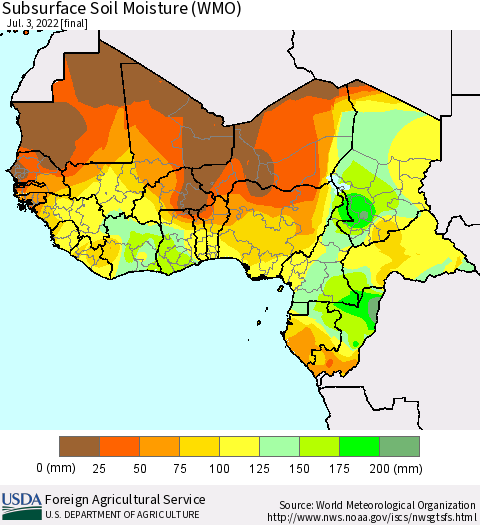 Western Africa Subsurface Soil Moisture (WMO) Thematic Map For 6/27/2022 - 7/3/2022