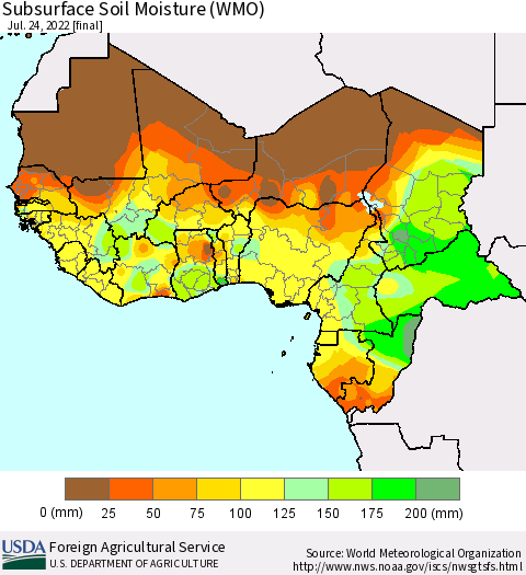Western Africa Subsurface Soil Moisture (WMO) Thematic Map For 7/18/2022 - 7/24/2022