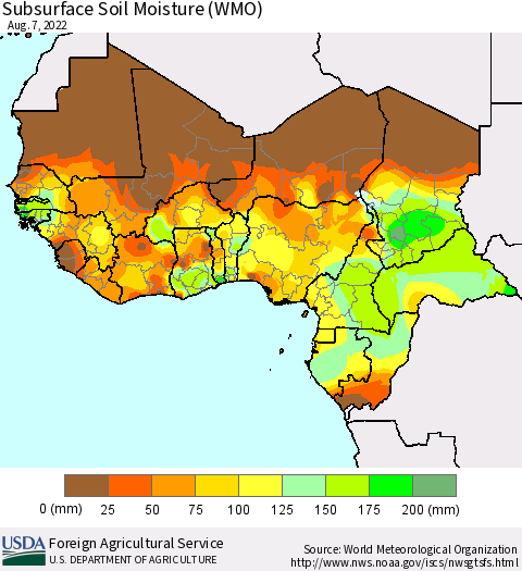 Western Africa Subsurface Soil Moisture (WMO) Thematic Map For 8/1/2022 - 8/7/2022
