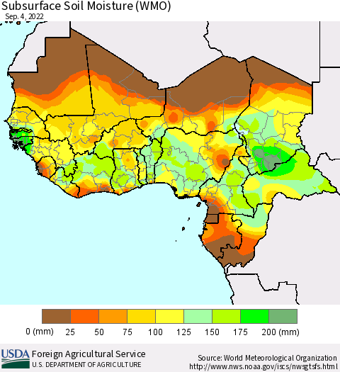 Western Africa Subsurface Soil Moisture (WMO) Thematic Map For 8/29/2022 - 9/4/2022