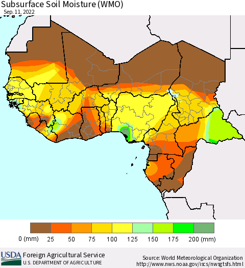 Western Africa Subsurface Soil Moisture (WMO) Thematic Map For 9/5/2022 - 9/11/2022