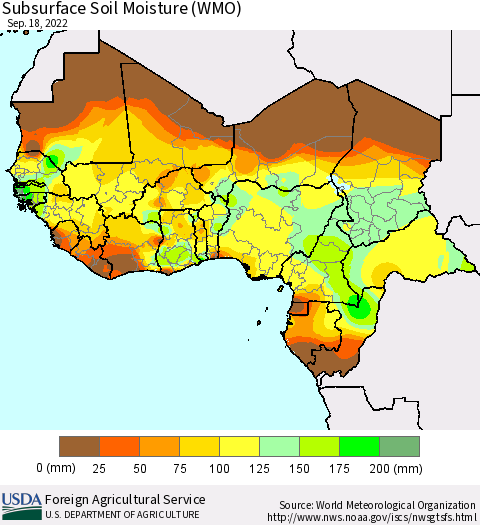 Western Africa Subsurface Soil Moisture (WMO) Thematic Map For 9/12/2022 - 9/18/2022