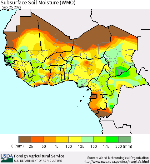 Western Africa Subsurface Soil Moisture (WMO) Thematic Map For 9/19/2022 - 9/25/2022