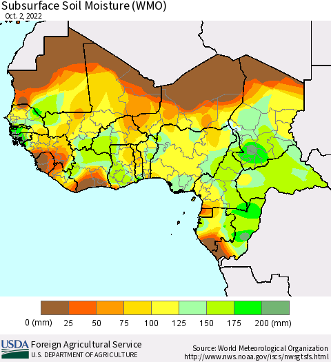 Western Africa Subsurface Soil Moisture (WMO) Thematic Map For 9/26/2022 - 10/2/2022