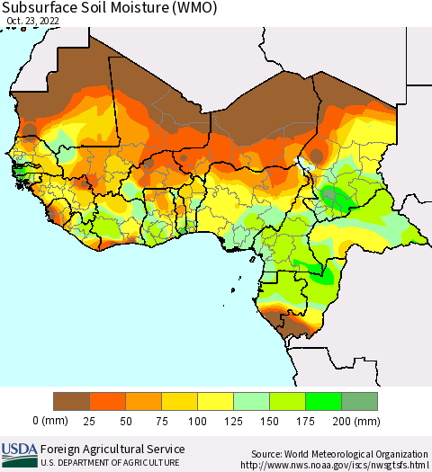 Western Africa Subsurface Soil Moisture (WMO) Thematic Map For 10/17/2022 - 10/23/2022