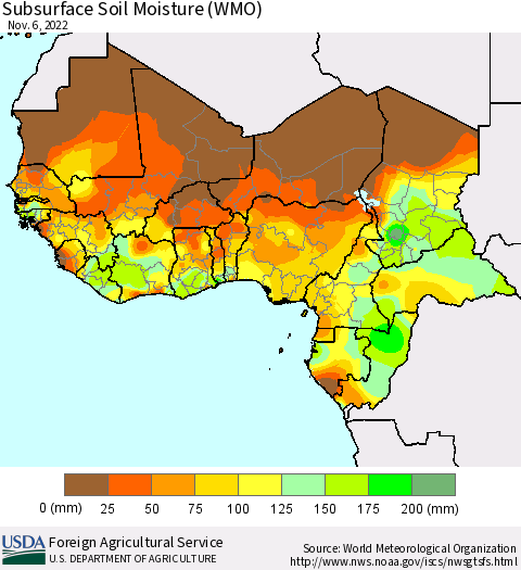 Western Africa Subsurface Soil Moisture (WMO) Thematic Map For 10/31/2022 - 11/6/2022