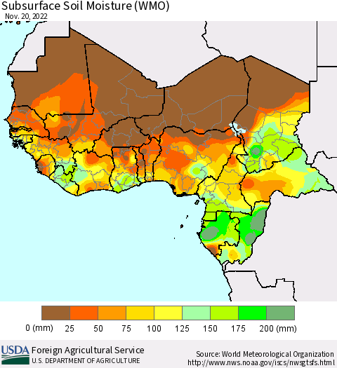 Western Africa Subsurface Soil Moisture (WMO) Thematic Map For 11/14/2022 - 11/20/2022