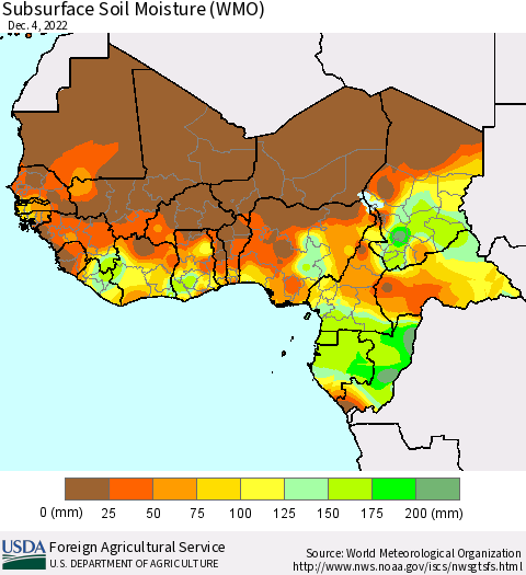 Western Africa Subsurface Soil Moisture (WMO) Thematic Map For 11/28/2022 - 12/4/2022