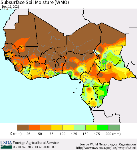 Western Africa Subsurface Soil Moisture (WMO) Thematic Map For 12/5/2022 - 12/11/2022