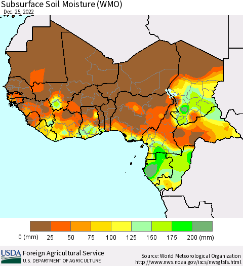 Western Africa Subsurface Soil Moisture (WMO) Thematic Map For 12/19/2022 - 12/25/2022