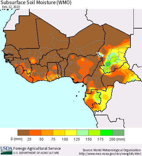 Western Africa Subsurface Soil Moisture (WMO) Thematic Map For 2/6/2023 - 2/12/2023