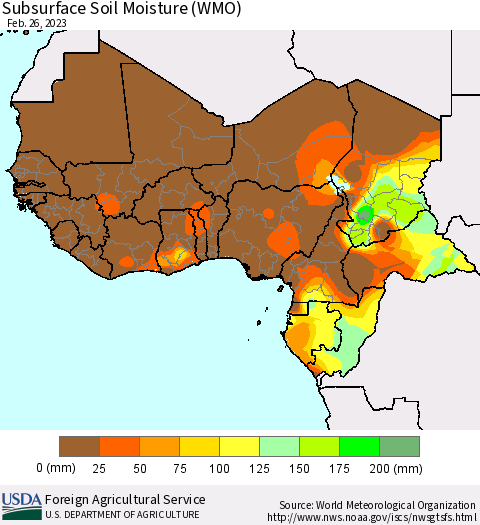 Western Africa Subsurface Soil Moisture (WMO) Thematic Map For 2/20/2023 - 2/26/2023