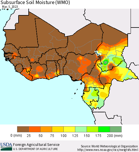 Western Africa Subsurface Soil Moisture (WMO) Thematic Map For 2/27/2023 - 3/5/2023