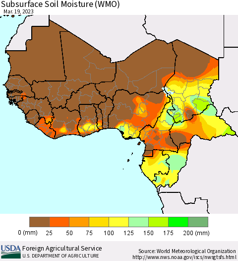 Western Africa Subsurface Soil Moisture (WMO) Thematic Map For 3/13/2023 - 3/19/2023