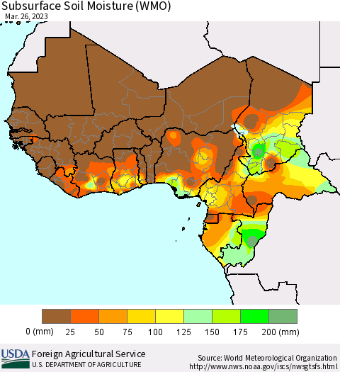 Western Africa Subsurface Soil Moisture (WMO) Thematic Map For 3/20/2023 - 3/26/2023