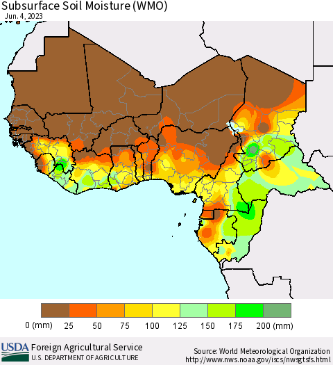 Western Africa Subsurface Soil Moisture (WMO) Thematic Map For 5/29/2023 - 6/4/2023