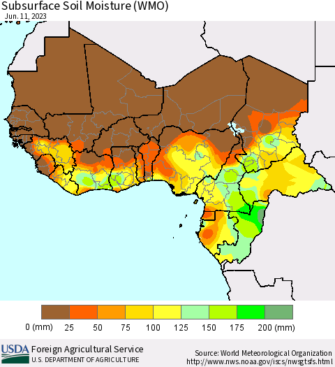Western Africa Subsurface Soil Moisture (WMO) Thematic Map For 6/5/2023 - 6/11/2023