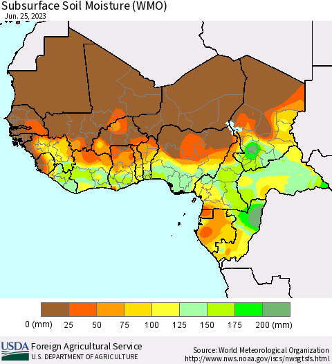 Western Africa Subsurface Soil Moisture (WMO) Thematic Map For 6/19/2023 - 6/25/2023