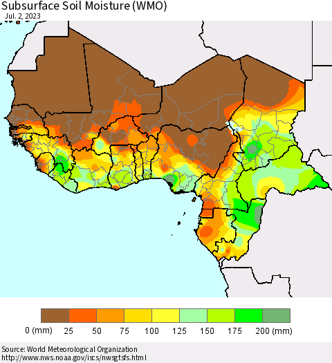 Western Africa Subsurface Soil Moisture (WMO) Thematic Map For 6/26/2023 - 7/2/2023