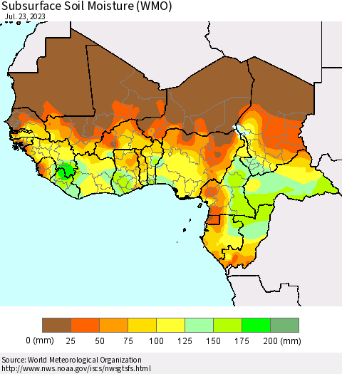 Western Africa Subsurface Soil Moisture (WMO) Thematic Map For 7/17/2023 - 7/23/2023