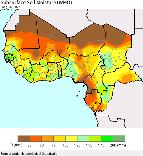 Western Africa Subsurface Soil Moisture (WMO) Thematic Map For 8/14/2023 - 8/20/2023