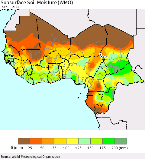 Western Africa Subsurface Soil Moisture (WMO) Thematic Map For 8/28/2023 - 9/3/2023
