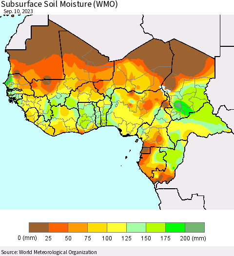 Western Africa Subsurface Soil Moisture (WMO) Thematic Map For 9/4/2023 - 9/10/2023