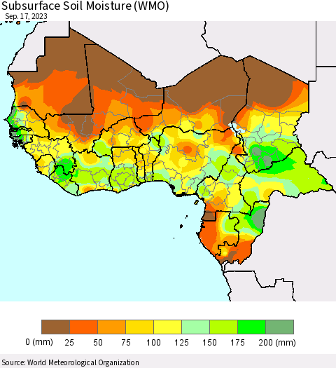 Western Africa Subsurface Soil Moisture (WMO) Thematic Map For 9/11/2023 - 9/17/2023