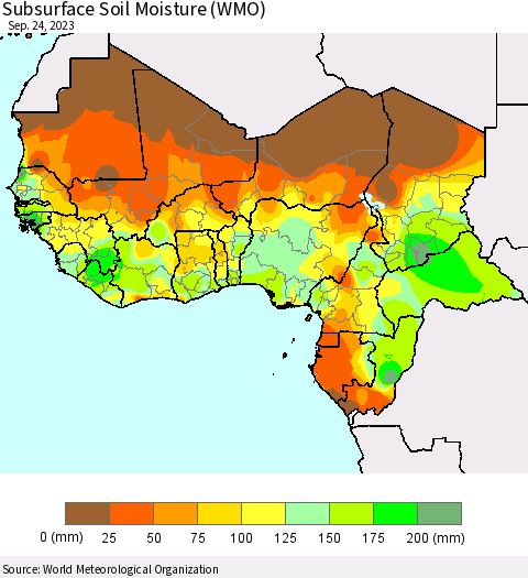 Western Africa Subsurface Soil Moisture (WMO) Thematic Map For 9/18/2023 - 9/24/2023