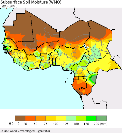 Western Africa Subsurface Soil Moisture (WMO) Thematic Map For 9/25/2023 - 10/1/2023