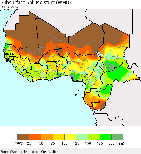 Western Africa Subsurface Soil Moisture (WMO) Thematic Map For 10/2/2023 - 10/8/2023