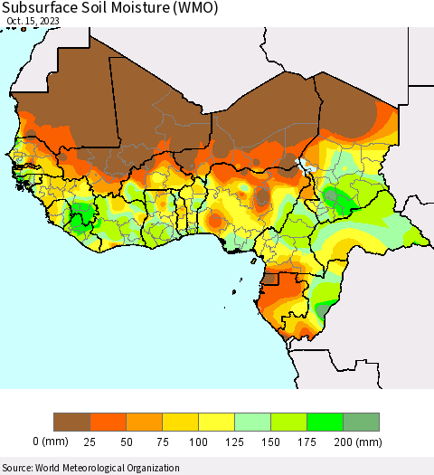 Western Africa Subsurface Soil Moisture (WMO) Thematic Map For 10/9/2023 - 10/15/2023