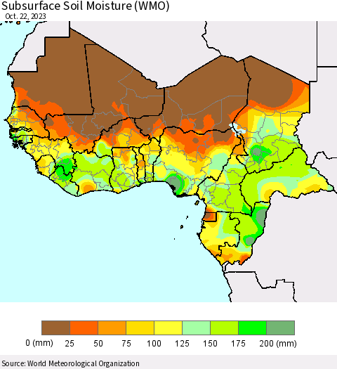 Western Africa Subsurface Soil Moisture (WMO) Thematic Map For 10/16/2023 - 10/22/2023