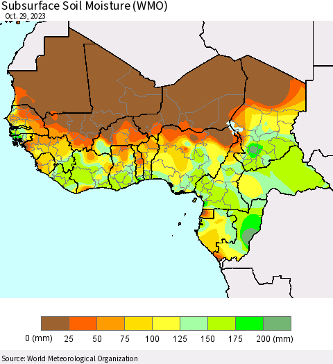 Western Africa Subsurface Soil Moisture (WMO) Thematic Map For 10/23/2023 - 10/29/2023