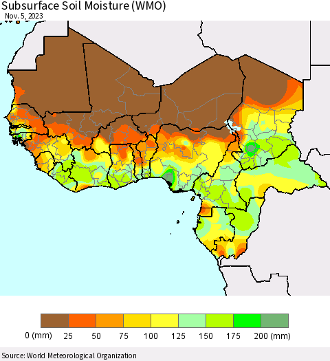 Western Africa Subsurface Soil Moisture (WMO) Thematic Map For 10/30/2023 - 11/5/2023